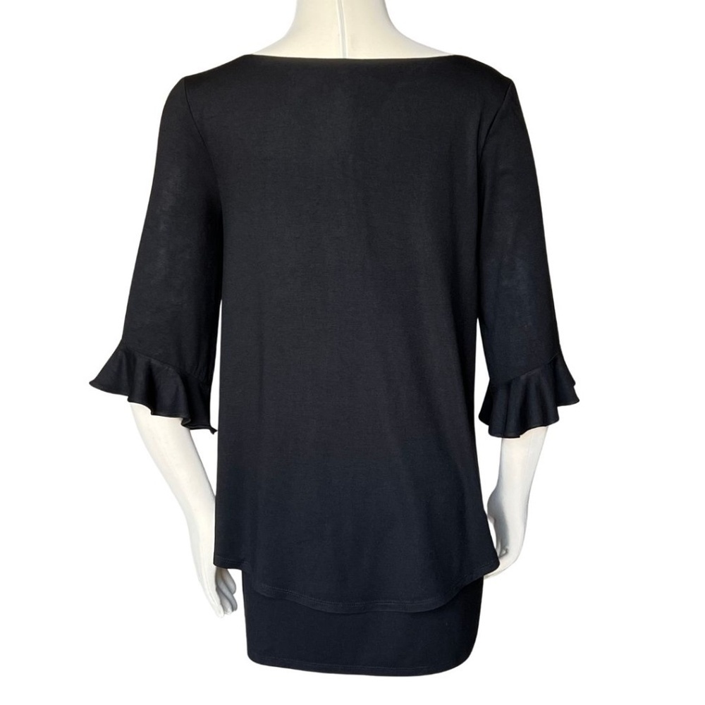 White House Black Market Black Layered Boatneck Tunic With 3/4 Sleeves Size M - Picture 2 of 6